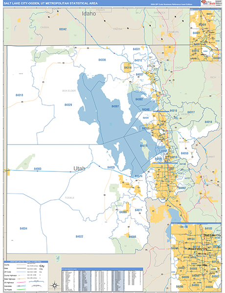 Salt Lake City Metro Area Wall Map Basic Style